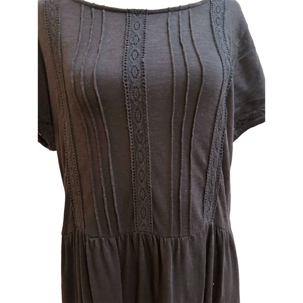 J Jill Women's M Cotton Blend Black Short Sleeve Peasant Dress Short Length - Picture 2 of 12